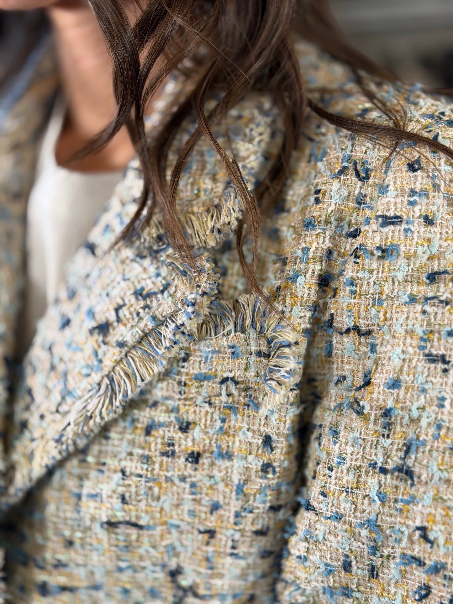 Giacca bouclé azzurra e blu 2043