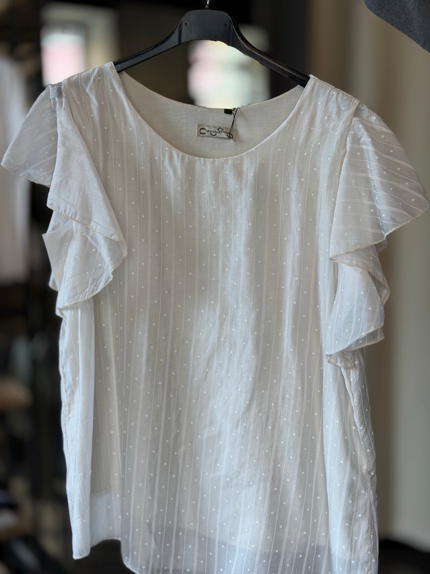 Blusa con stampa a righe e pois in tono su tono in taglia unica 2491