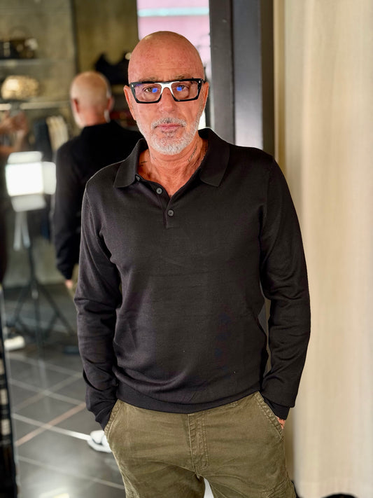 Polo in maglia a maniche lunghe nera 2357