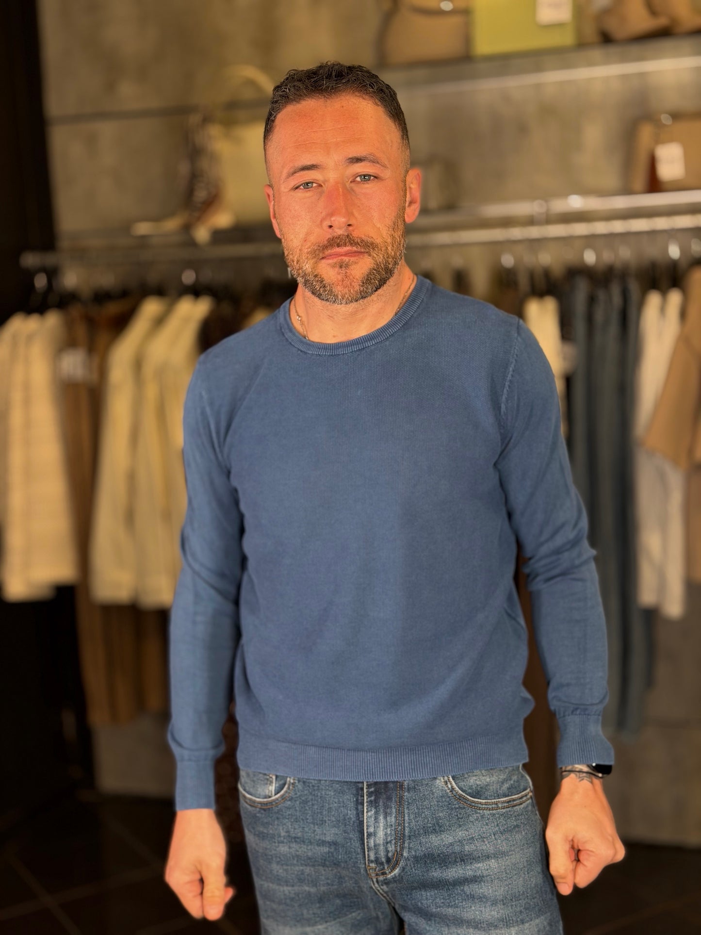 Maglioncino girocollo trama grana di riso bluette 2144