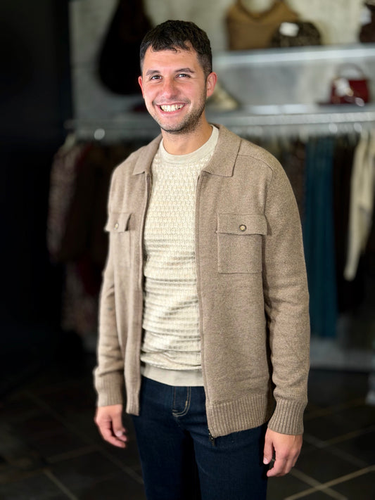 Cardigan con zip e tasche applicate khaki 2331