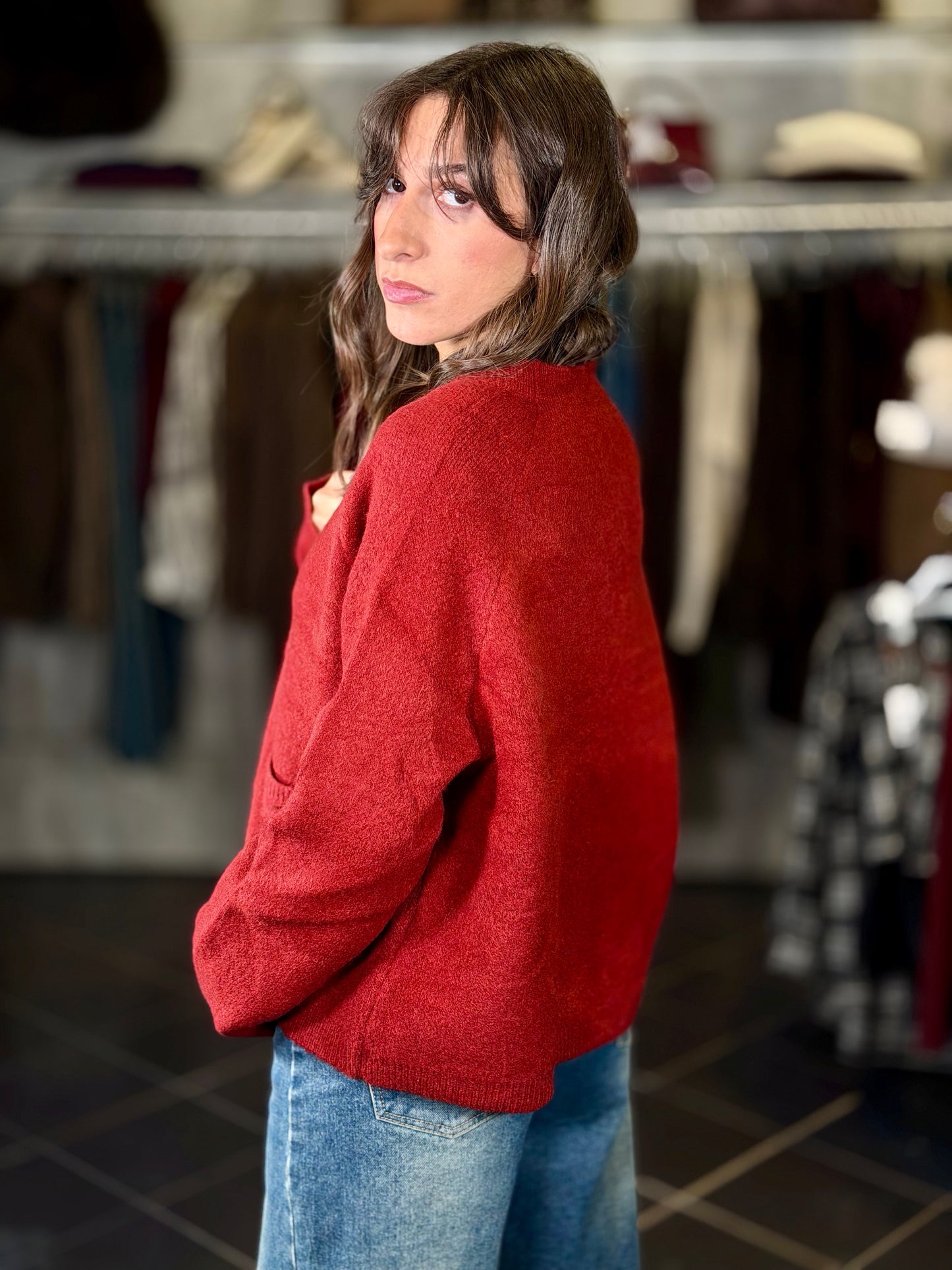 Cardigan bordeaux quadrato in taglia unica 2399
