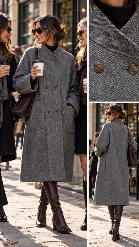 Cappotto oversize con collo alla coreana grigio antracite in taglia unica