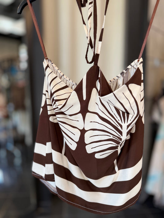 Top marrone con stampa in taglia unica 2958