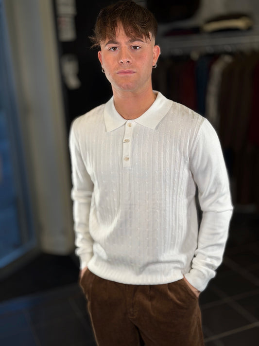 Polo in maglia con trama tono su tono bianca 2477