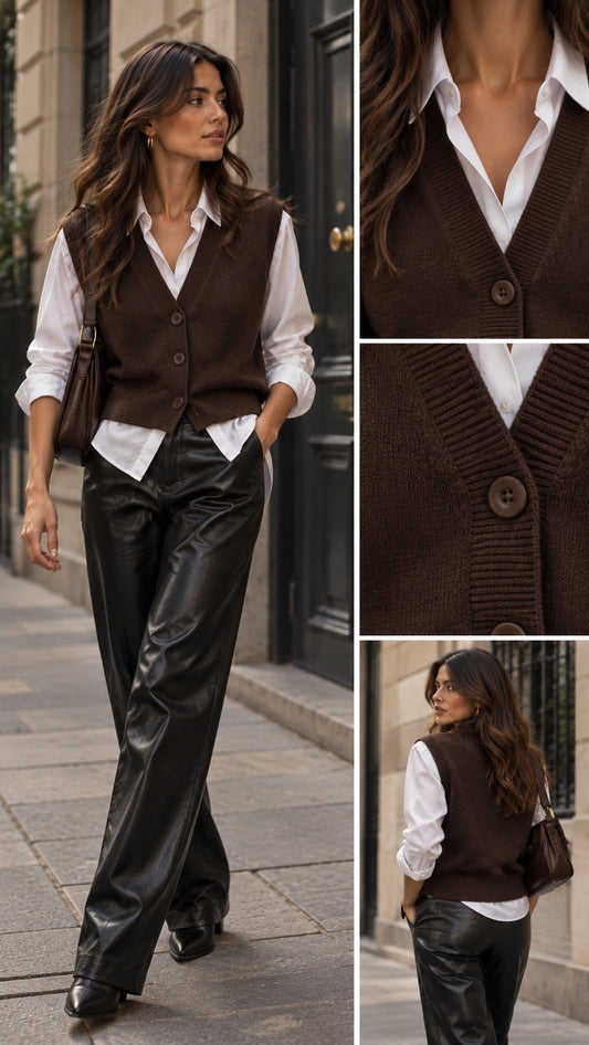 Gilet in maglia marrone in taglia unica