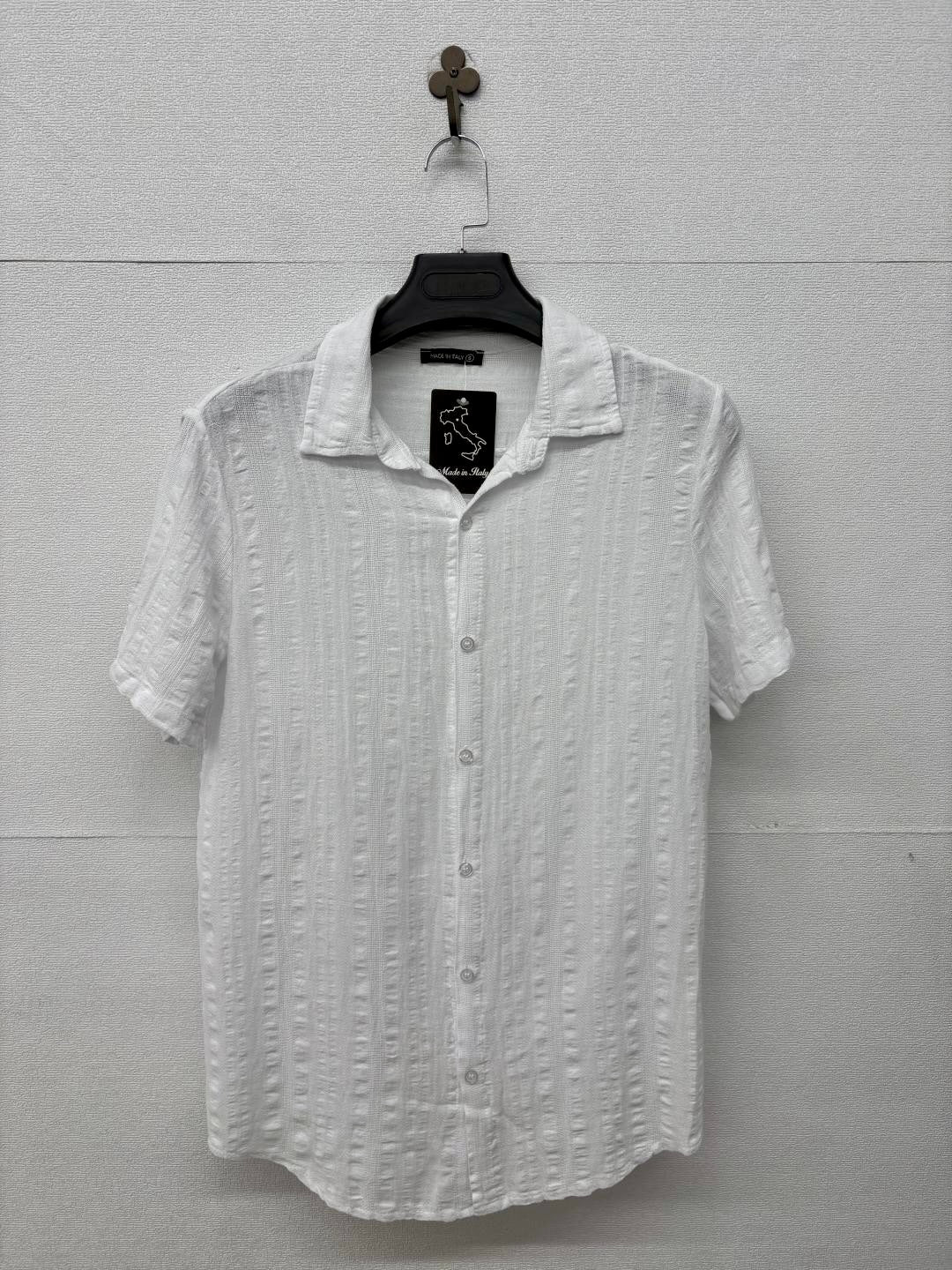 Camicia a maniche corte misto lino bianca 2359