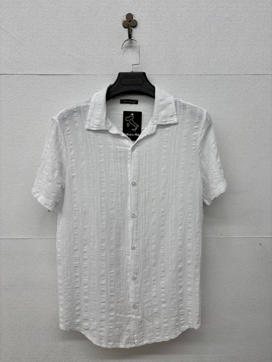 Camicia a maniche corte misto lino bianca 2359