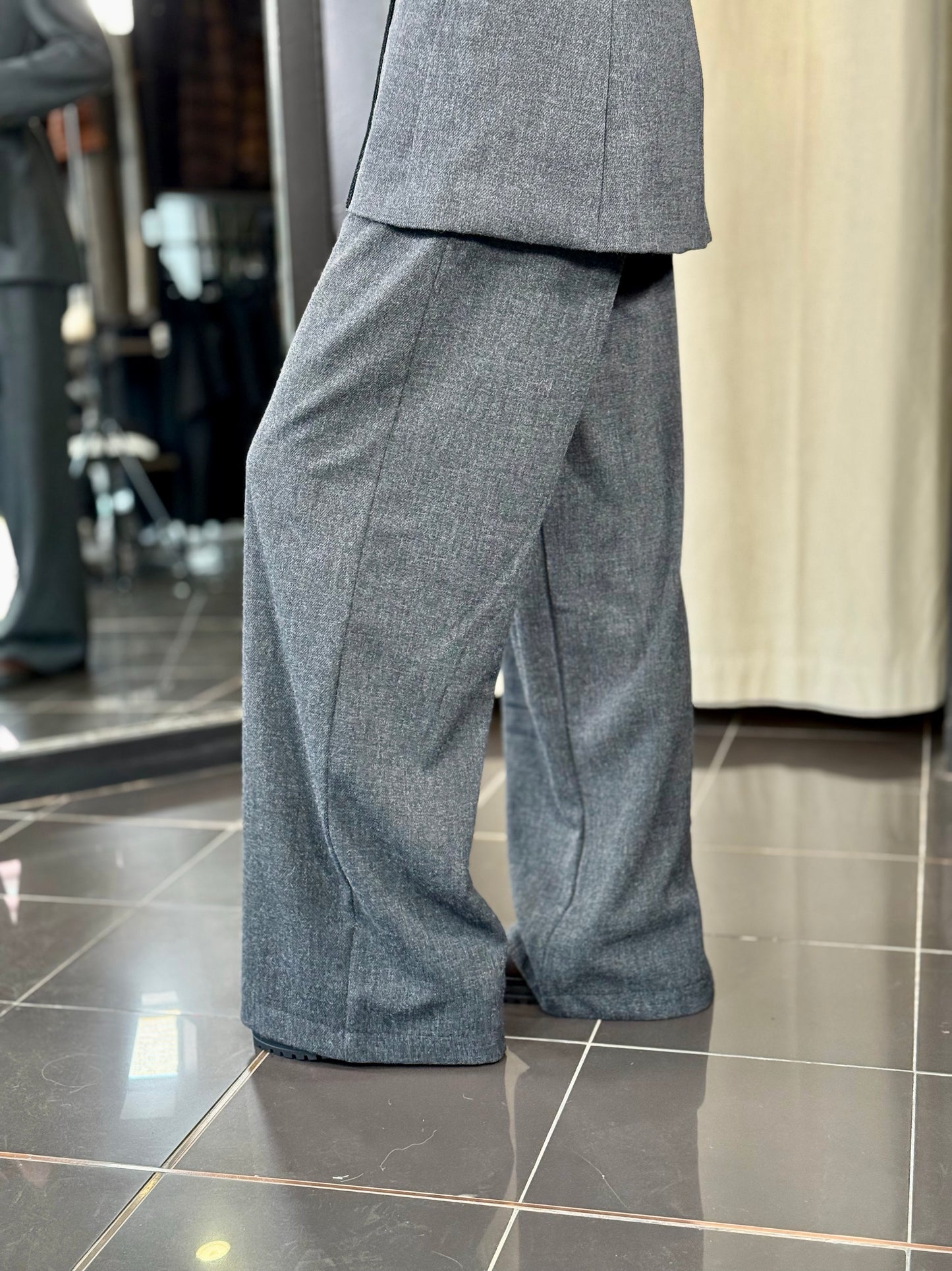 Pantalone palazzo grigio scuro cintura con bottoni 2222