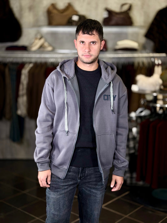 Felpa con zip e cappuccio grigia scuro 2144