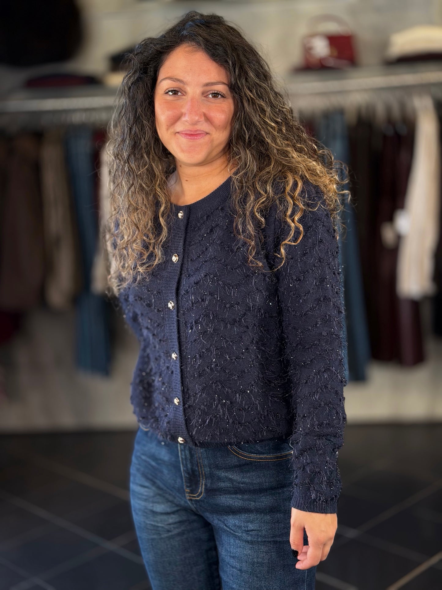 Cardigan blu con filo lurex in taglia unica 2416