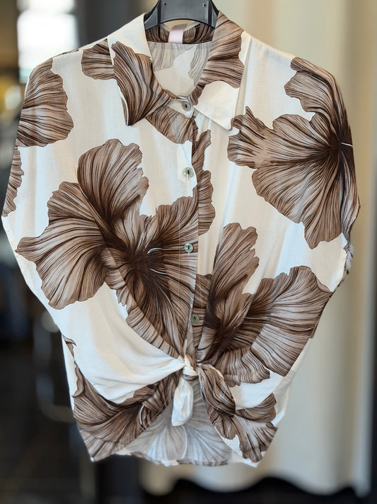 Camicia panna in fantasia fiore marrone in taglia unica 2887