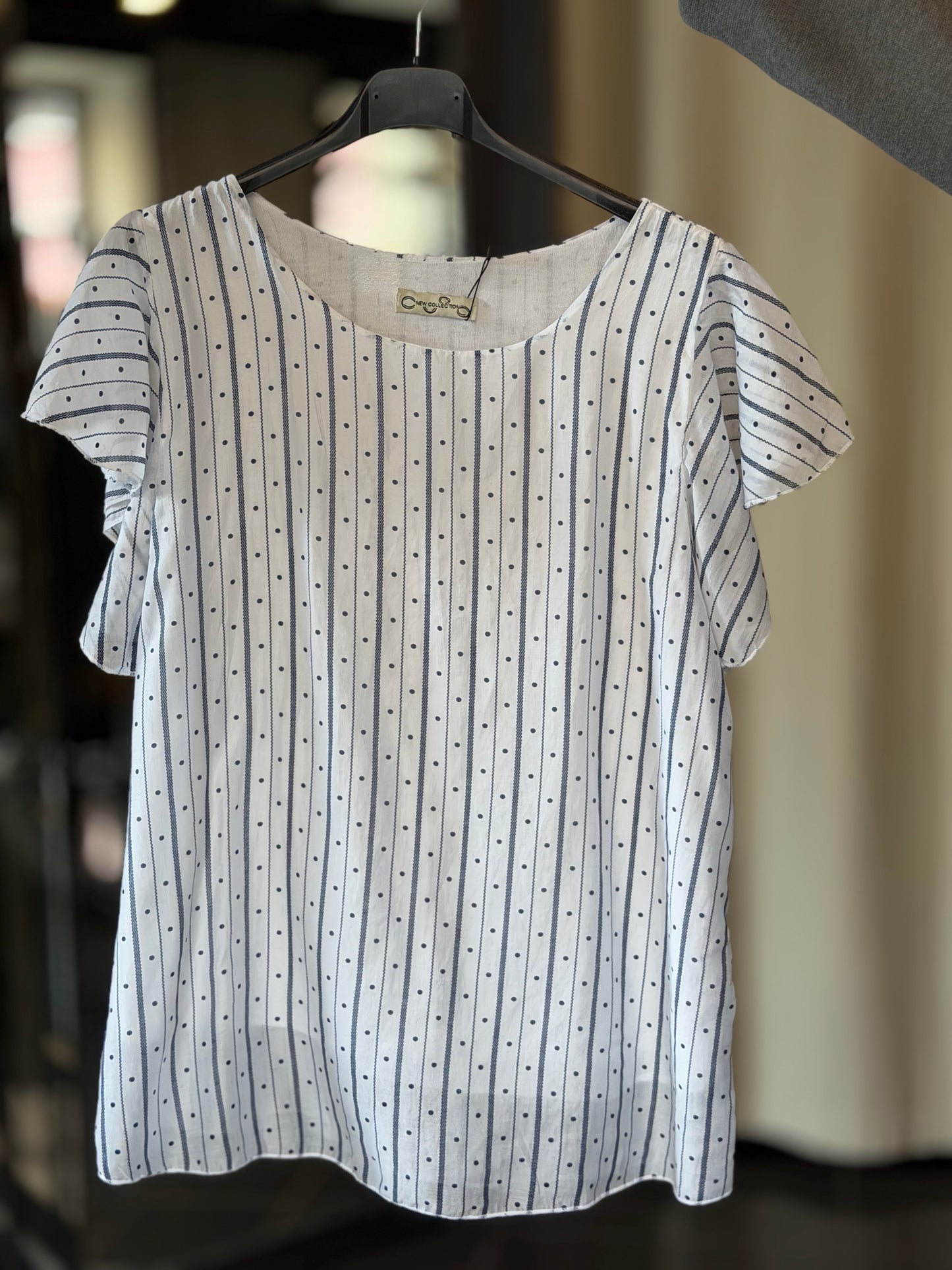 Blusa con stampa blu a righe e pois in taglia unica 2490