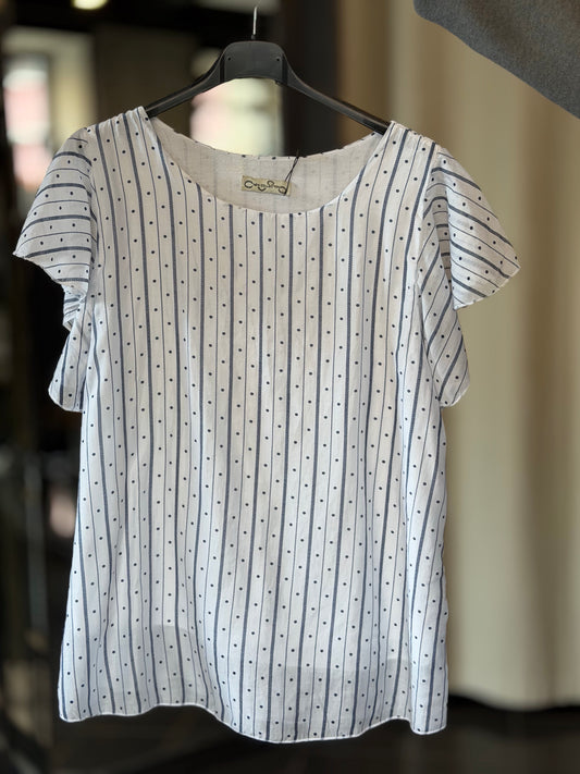 Blusa con stampa blu a righe e pois in taglia unica 2490