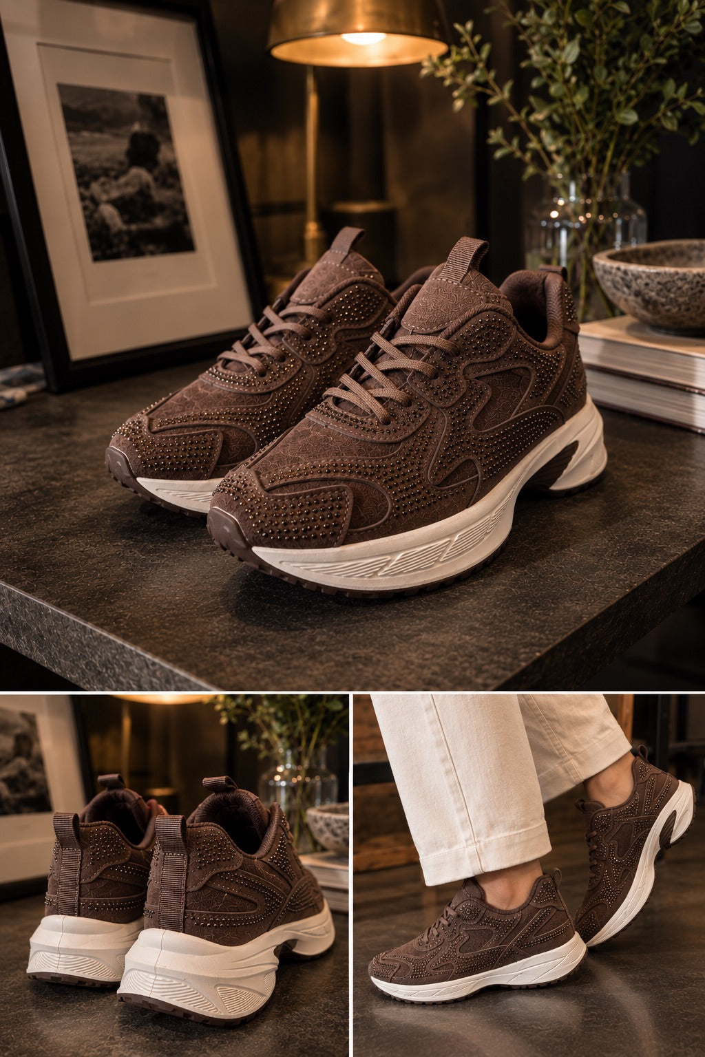 Sneakers in suede marrone con brillantini
