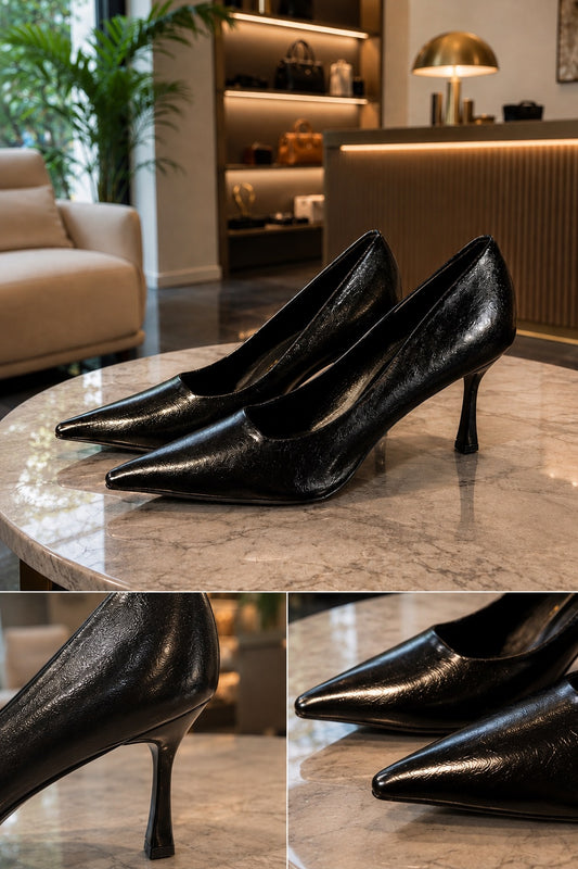 Décolleté nera in vera pelle