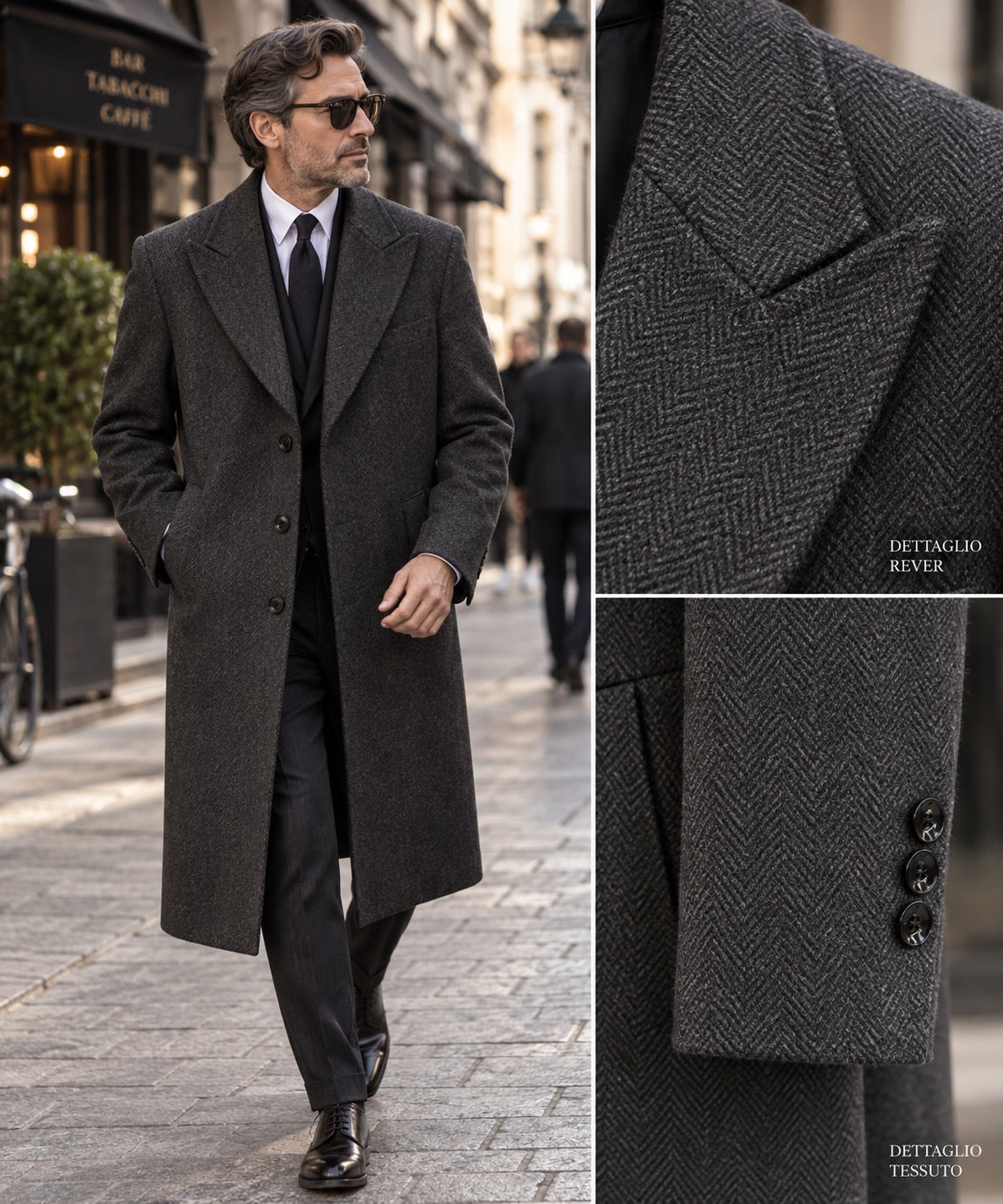 Cappotto monopetto spigato grigio antracite