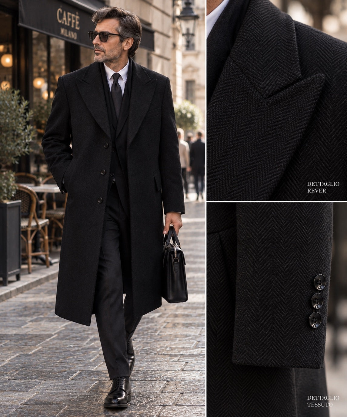 Cappotto monopetto spigato nero