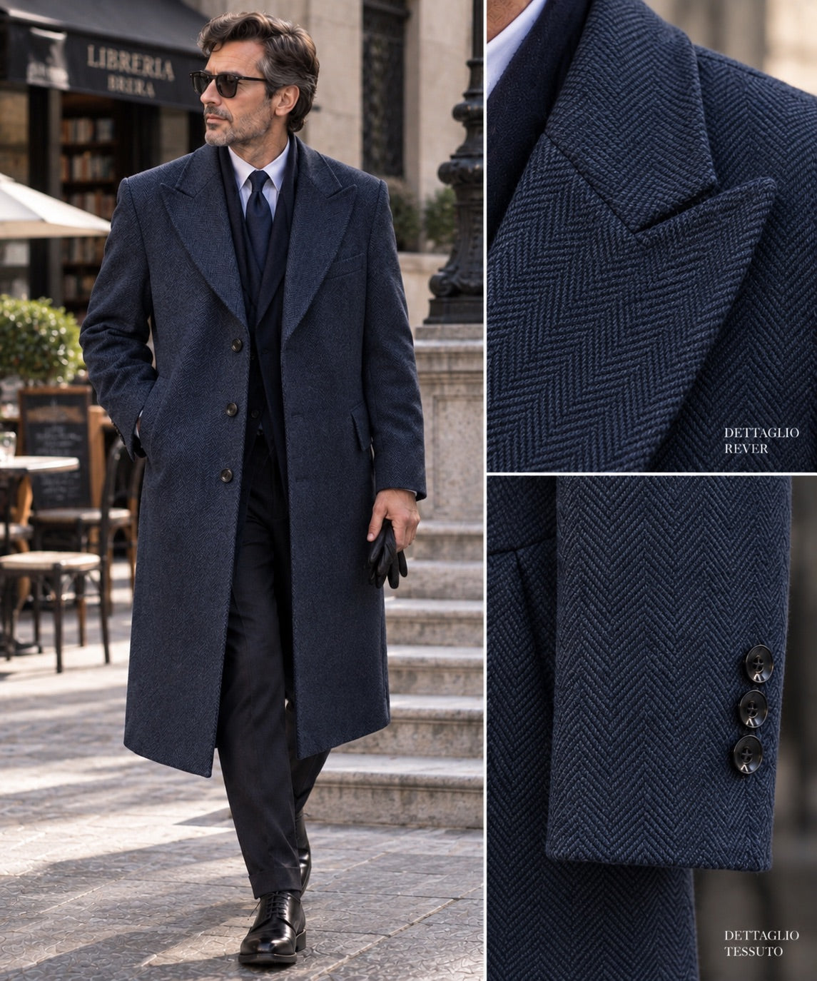 Cappotto monopetto spigato blu