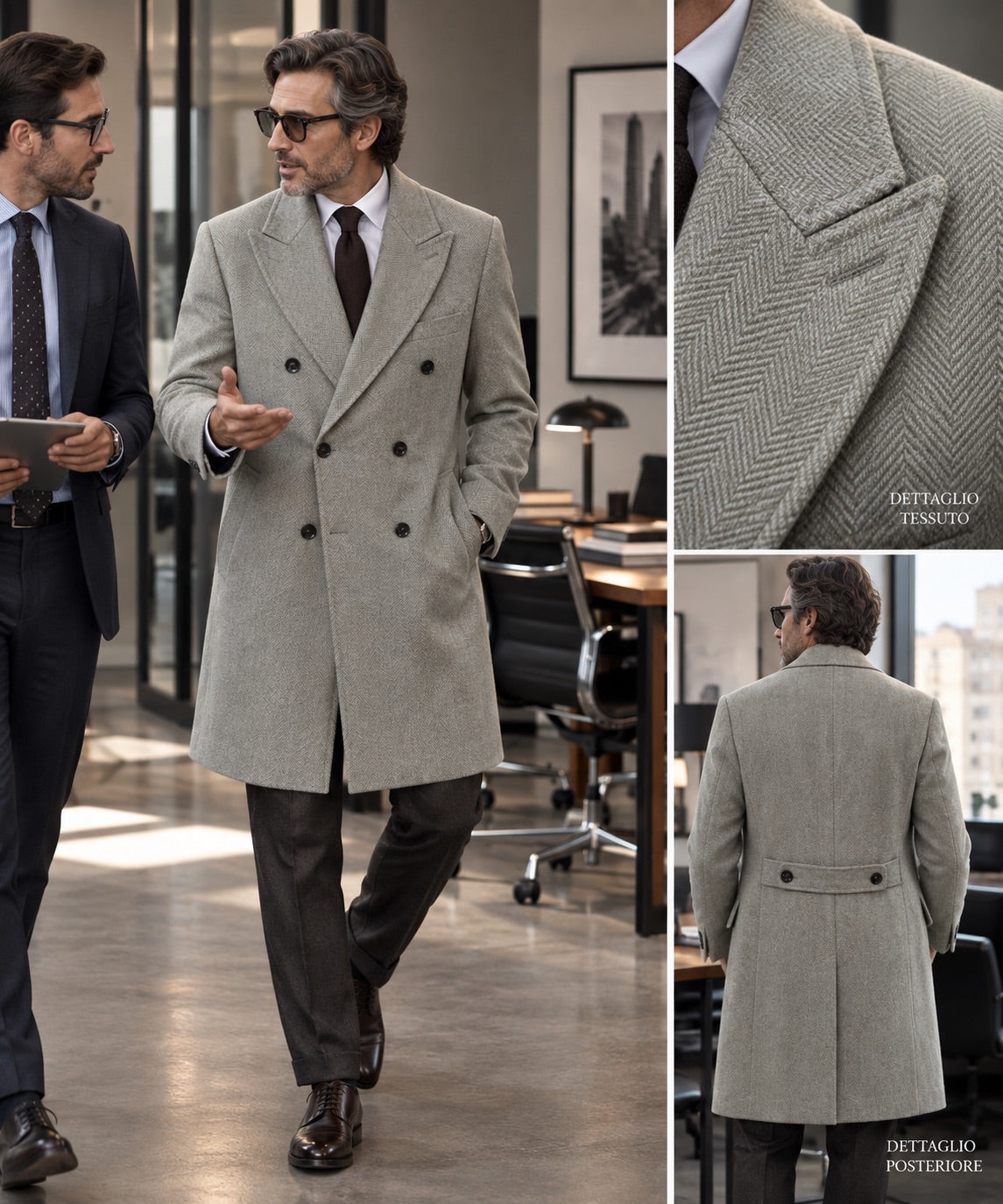 Cappotto doppiopetto spigato beige