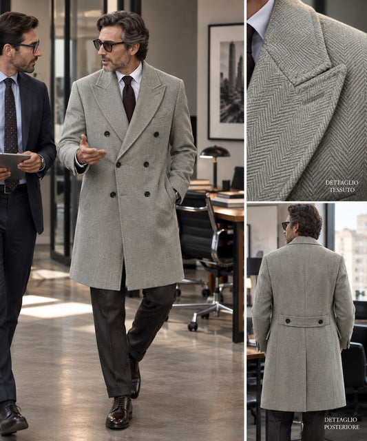 Cappotto doppiopetto spigato beige