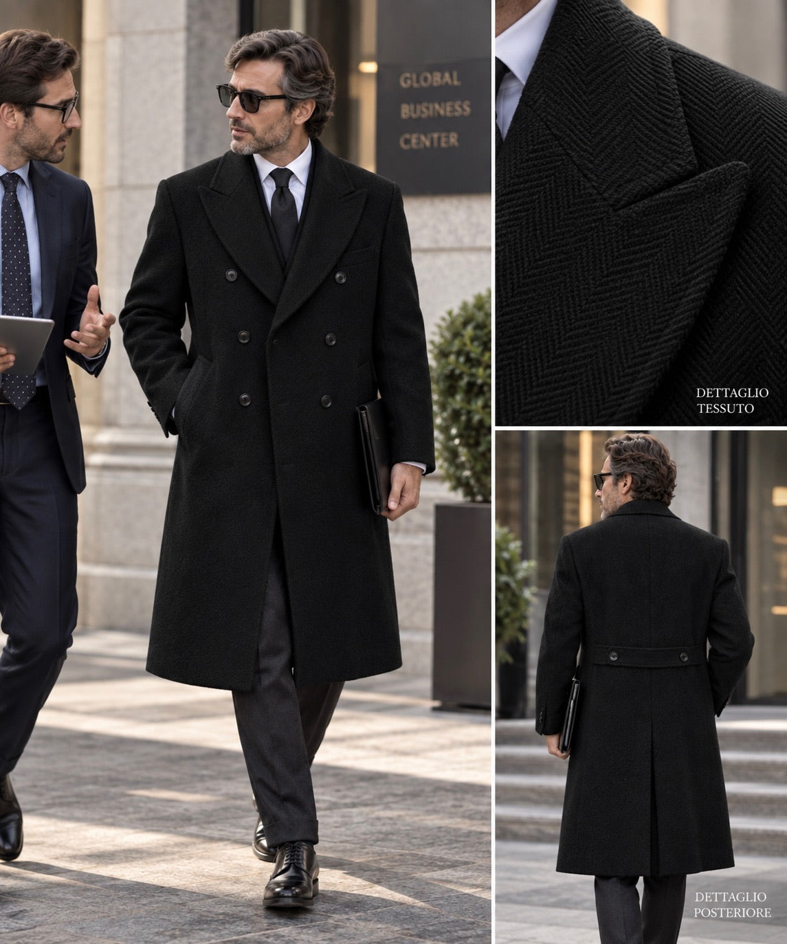 Cappotto doppiopetto spigato nero