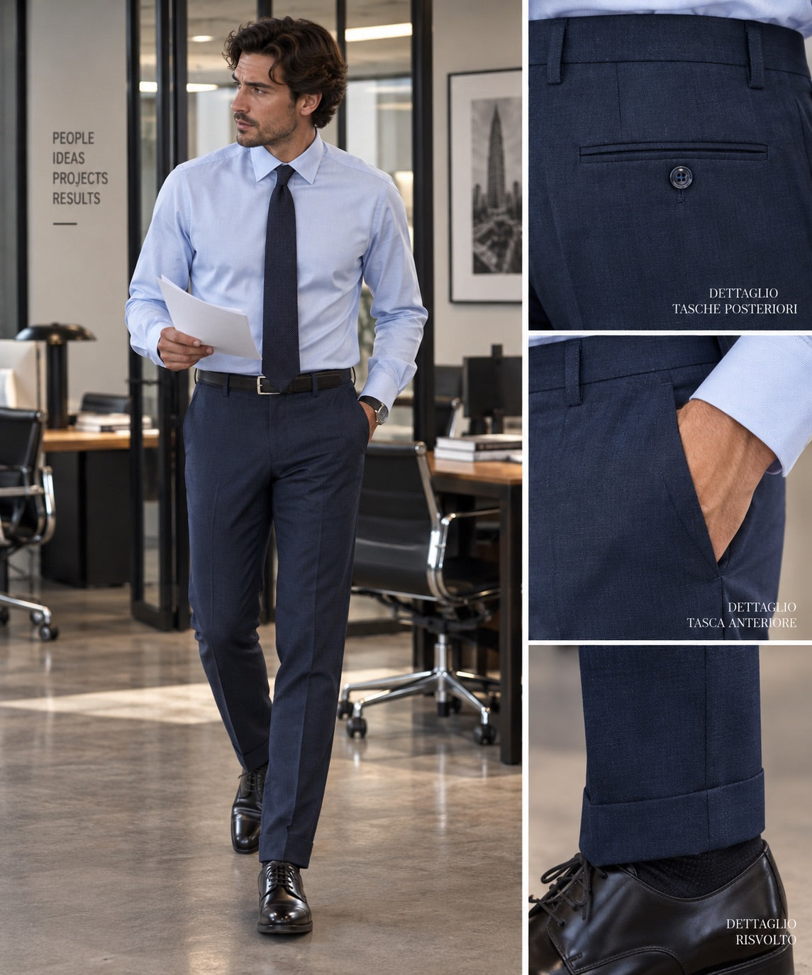 Pantalone classico slim blu