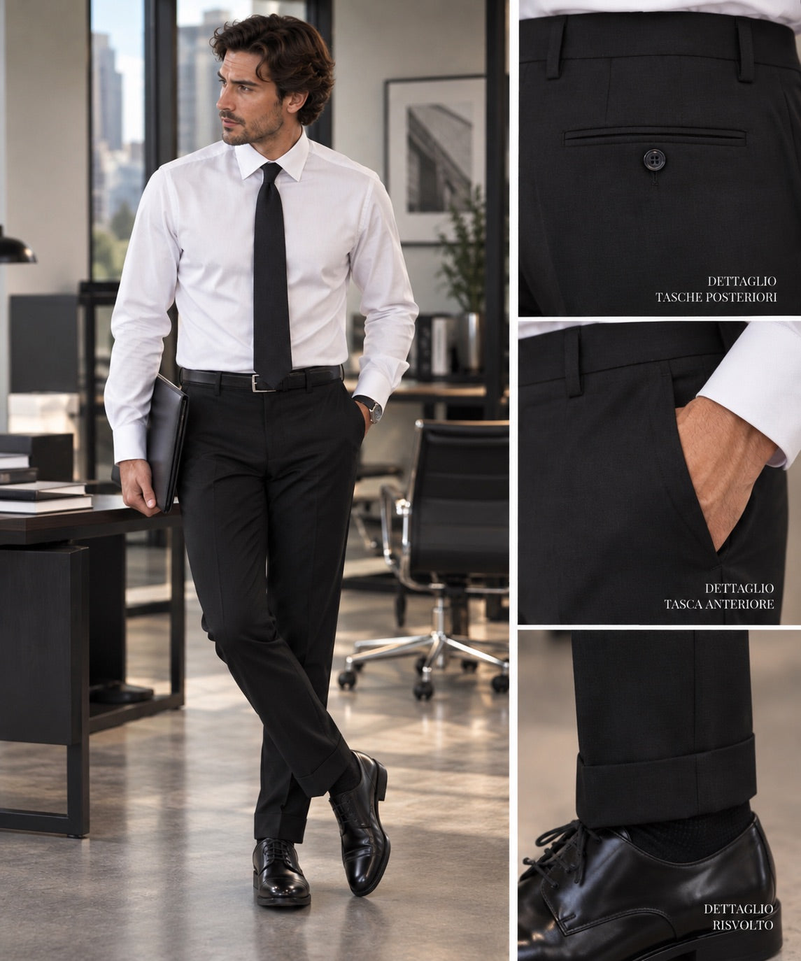 Pantalone classico slim nero