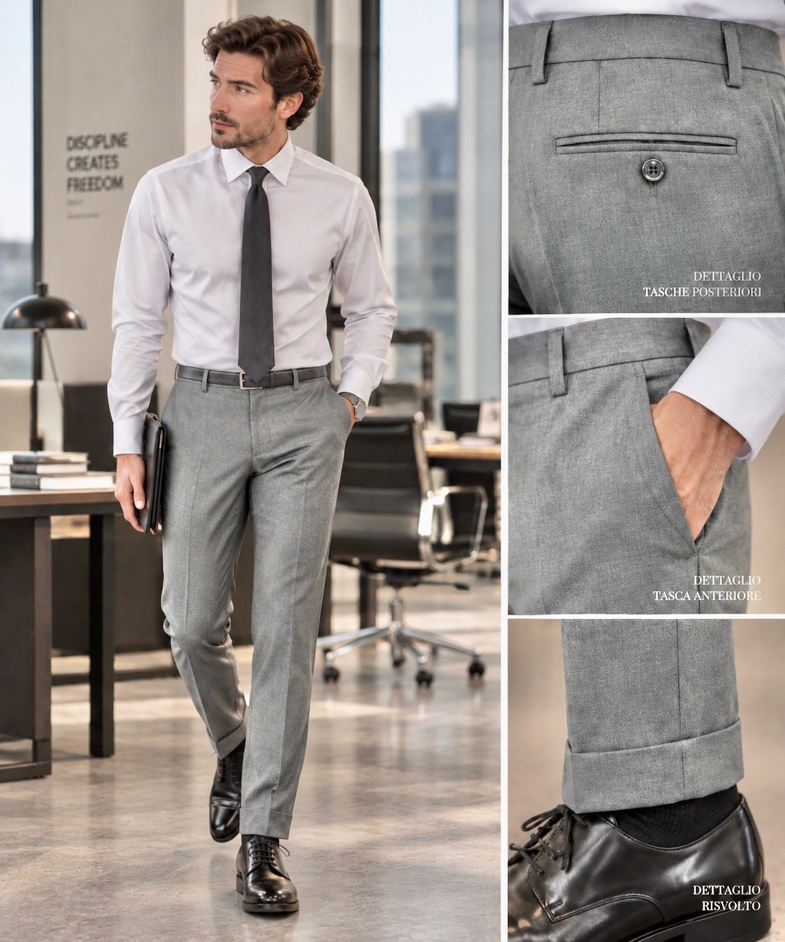 Pantalone classico slim grigio chiaro