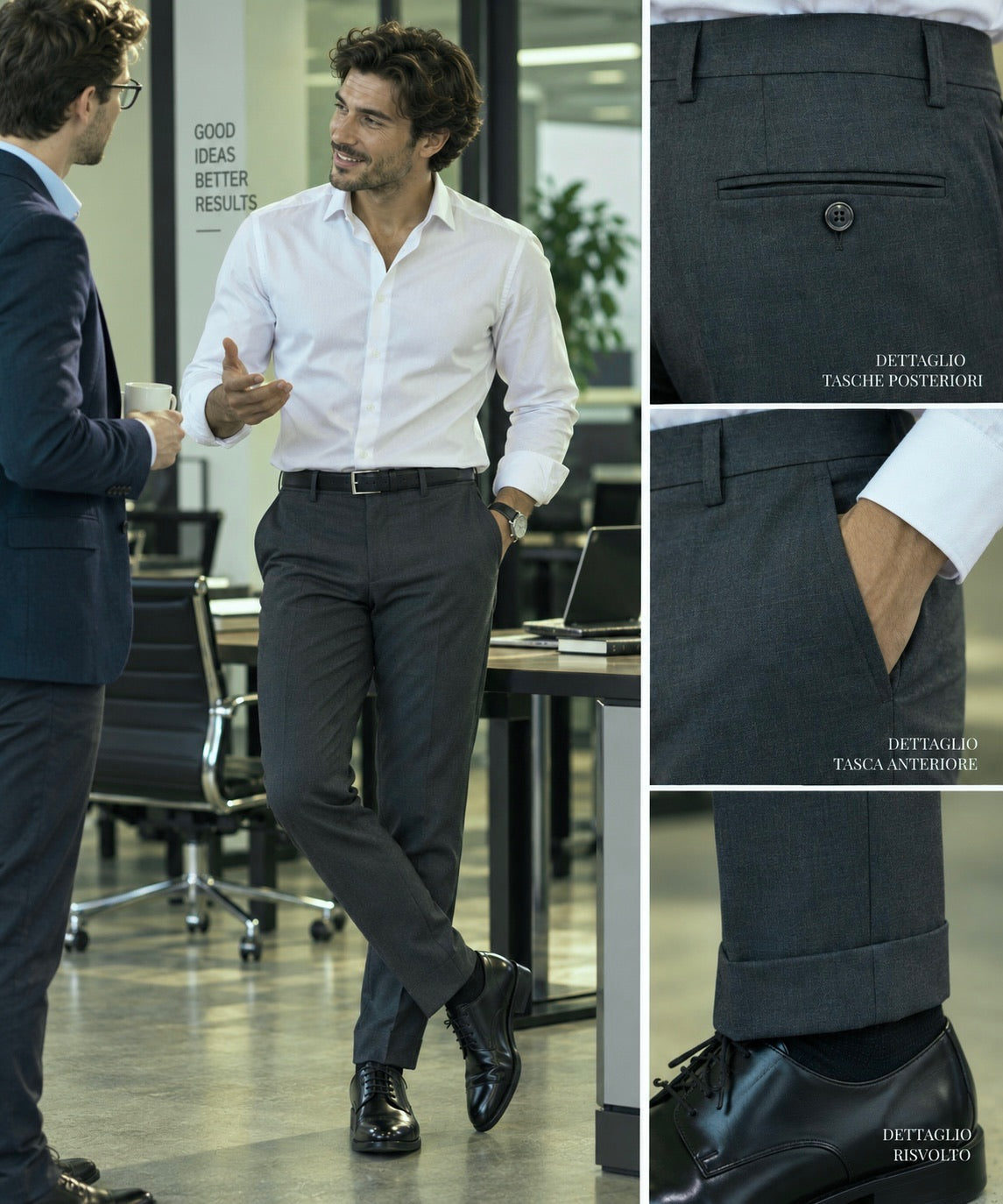 Pantalone classico slim grigio fumo