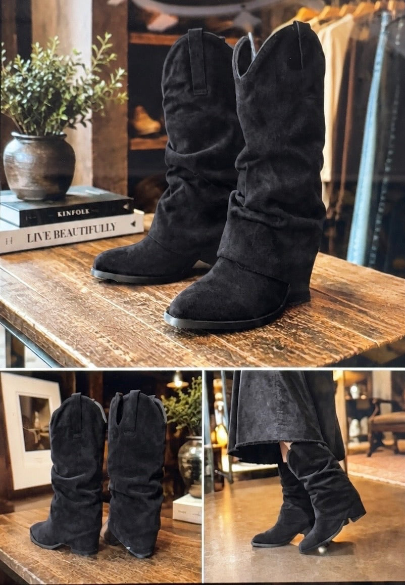 Texano in suede nero