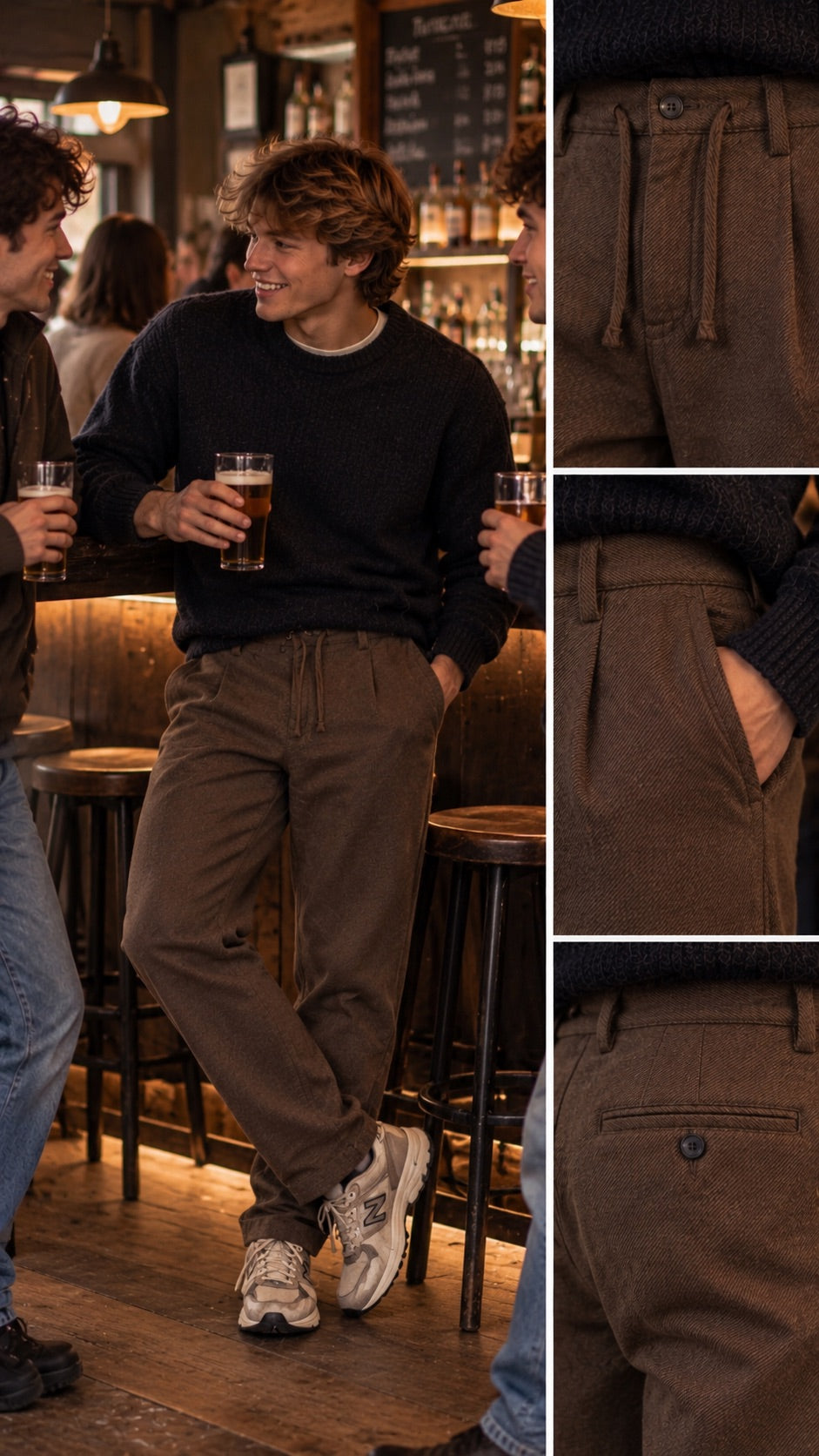 Pantalone slim con coulisse marrone