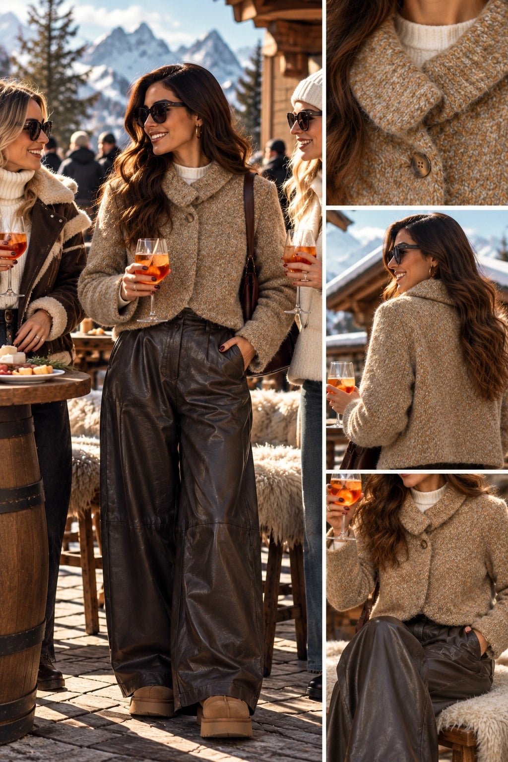 Maglione a cardigan con colletto mélange beige in taglia unica