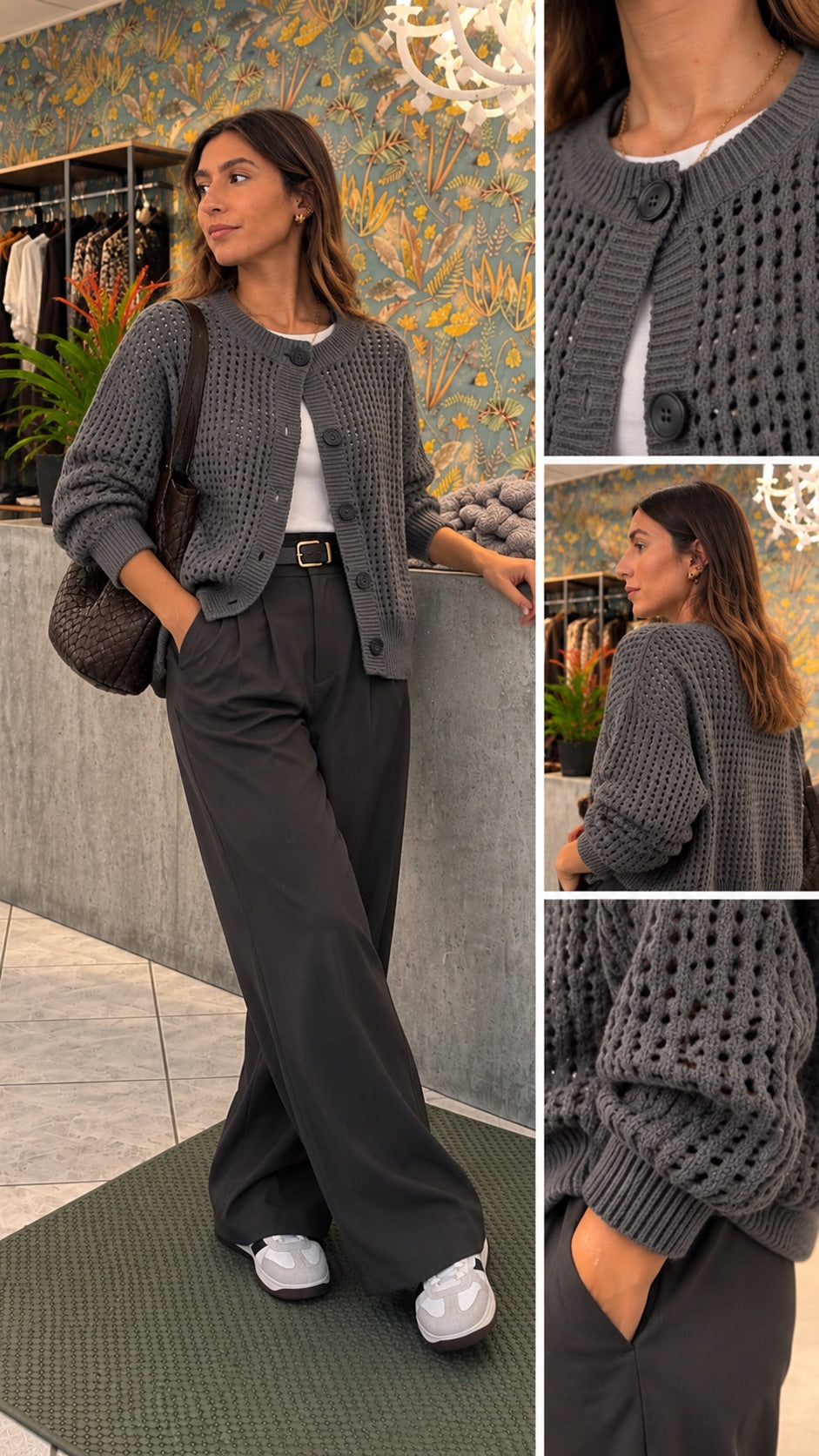 Cardigan traforato grigio