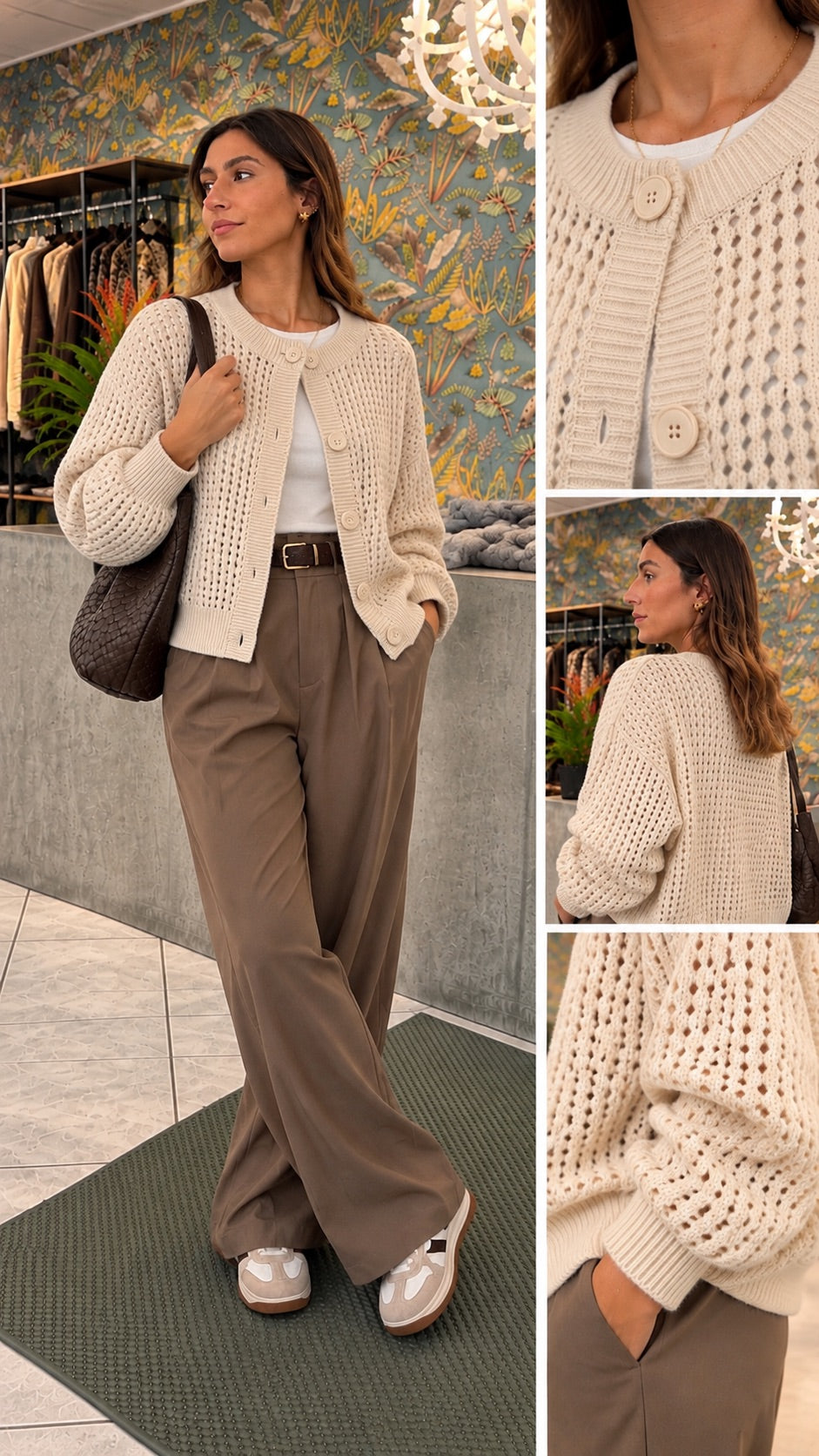Cardigan traforato panna