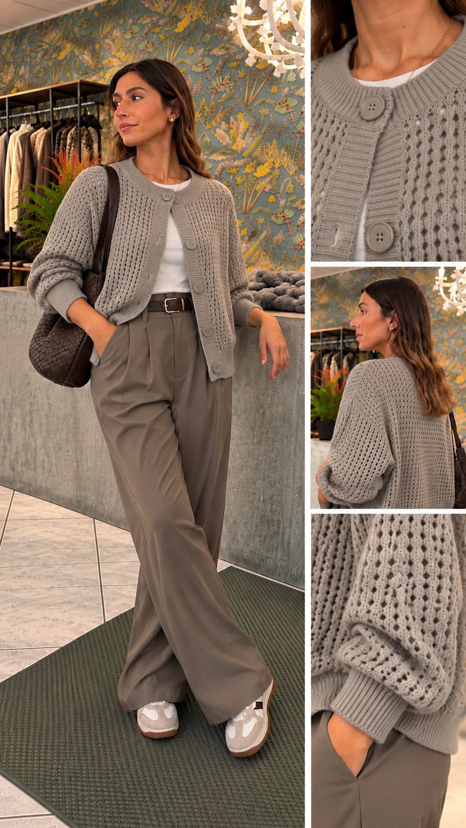 Cardigan traforato pietra