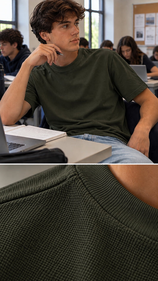 T-shirt verde oliva in cotone operato