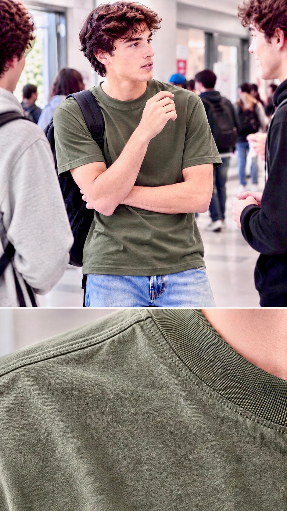 T-shirt verde militare basica in cotone rasato