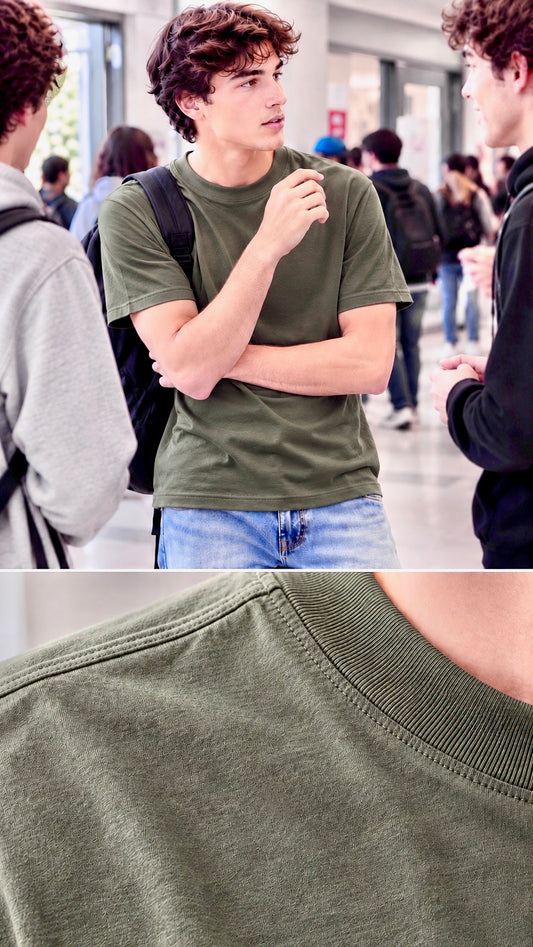 T-shirt verde militare basica in cotone rasato
