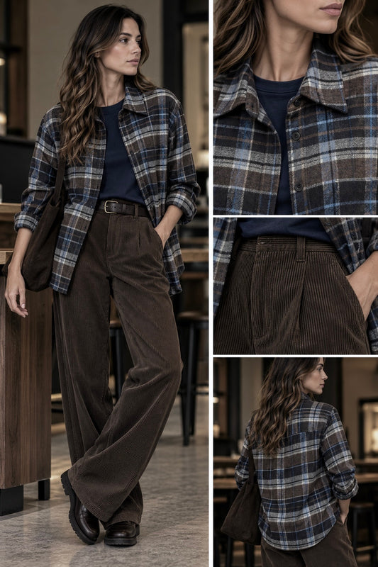 Camicia scozzese effetto blu e marrone in taglia unica