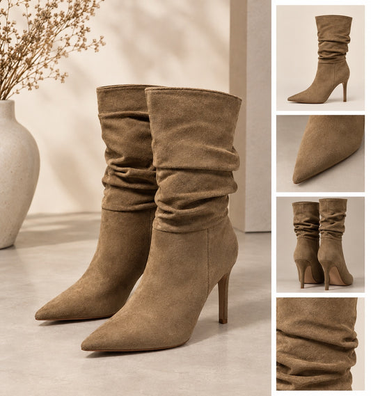 Stivale scamosciato khaki con tacco