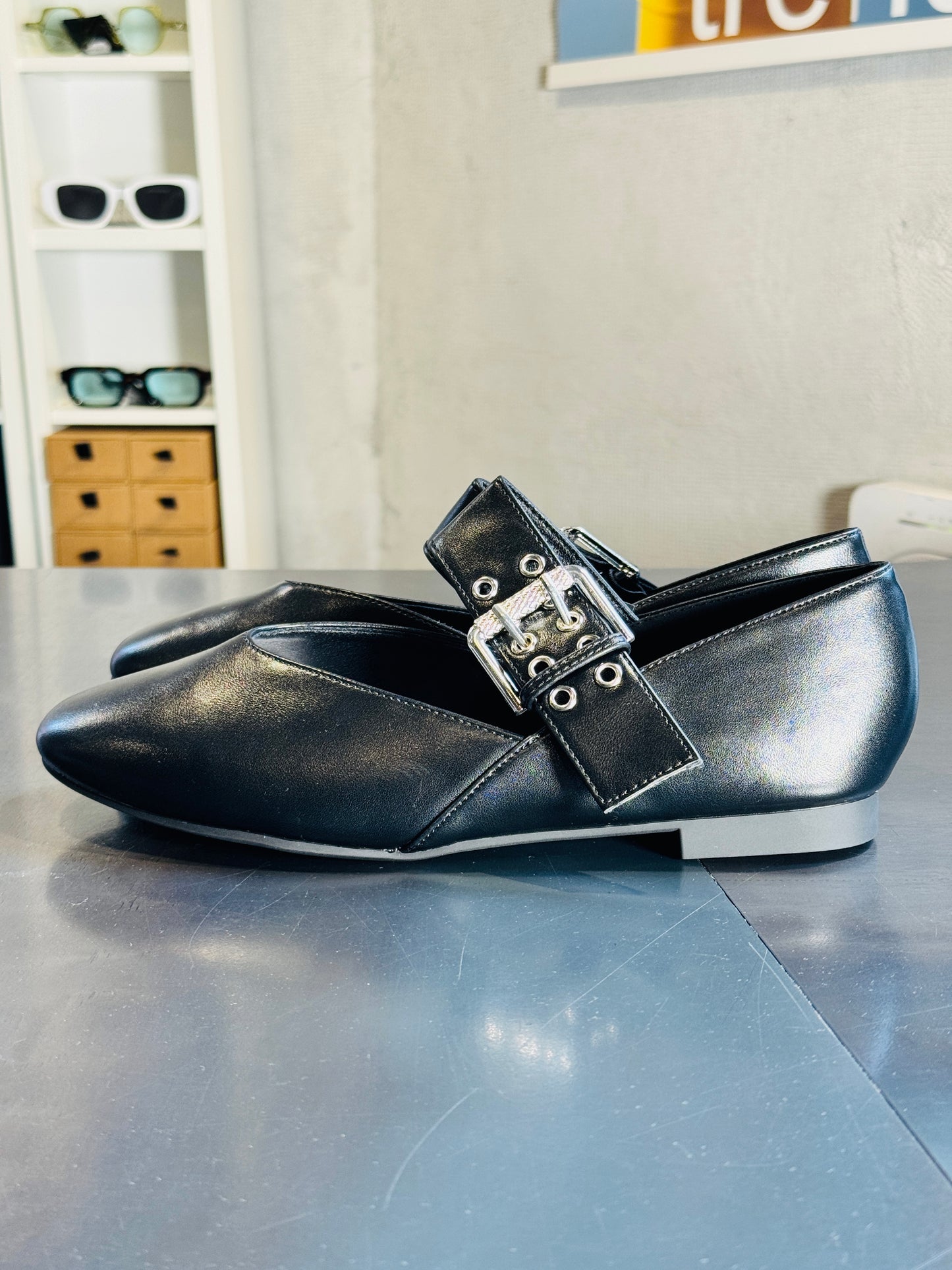 Ballerina cn fibbia in similpelle nera 2863