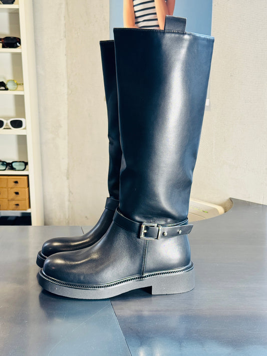 Stivale gamba alta al ginocchio in similpelle nero 2860