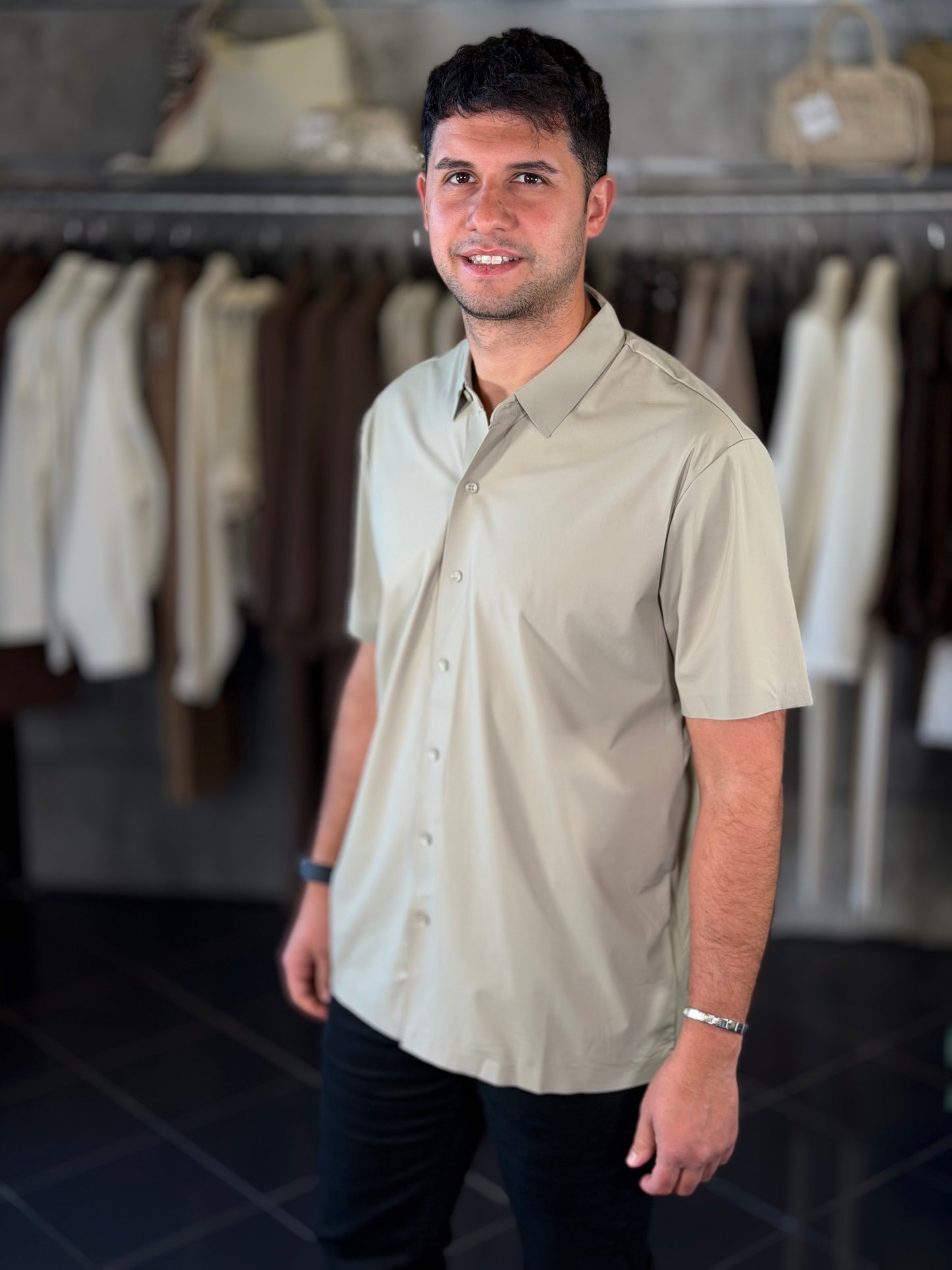 Camicia a maniche corte beige 2292