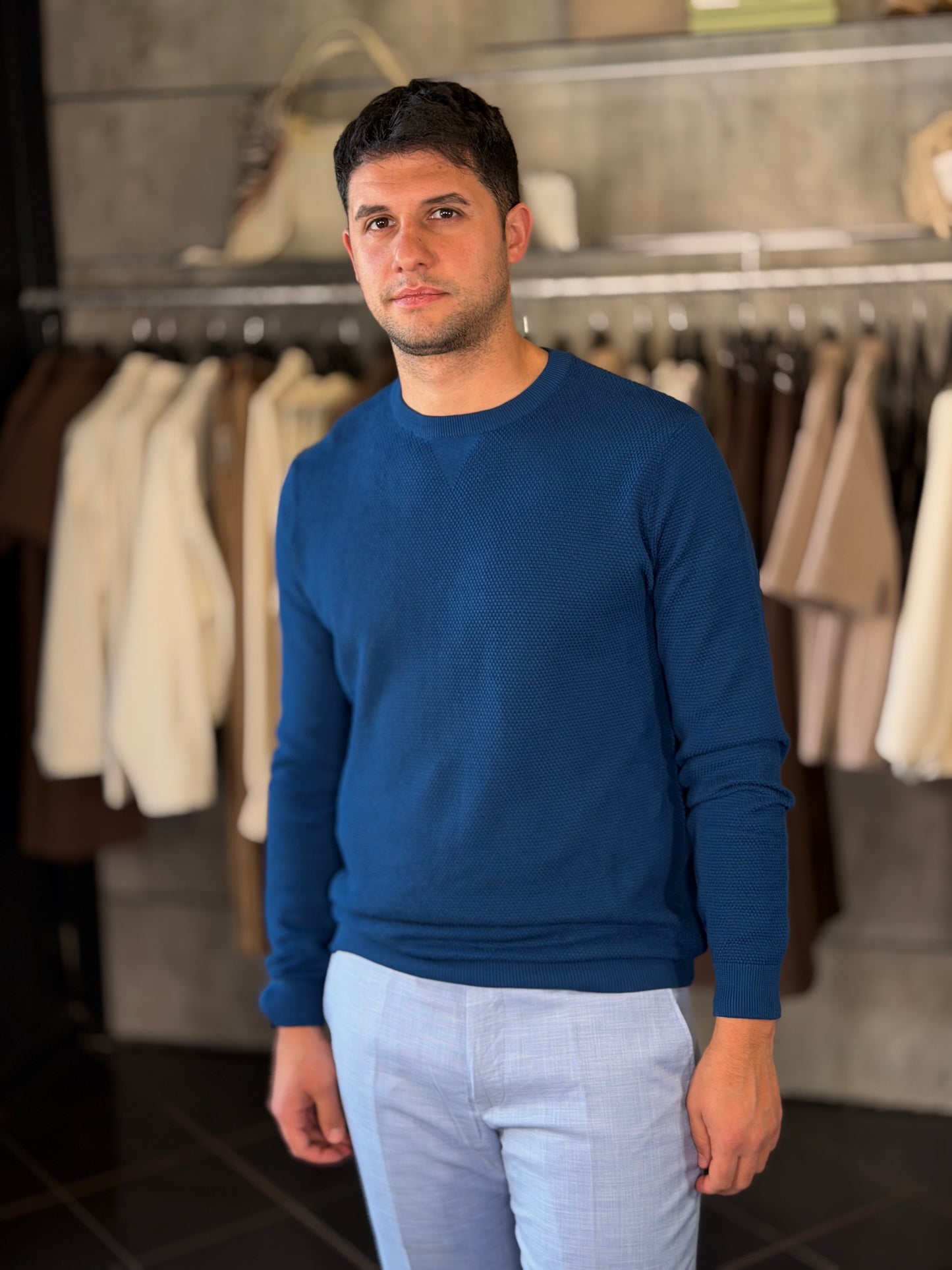 Maglioncino girocollo grana di riso bluette 2280