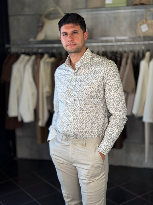 Camicia bianca con micro fantasia gialla 2273