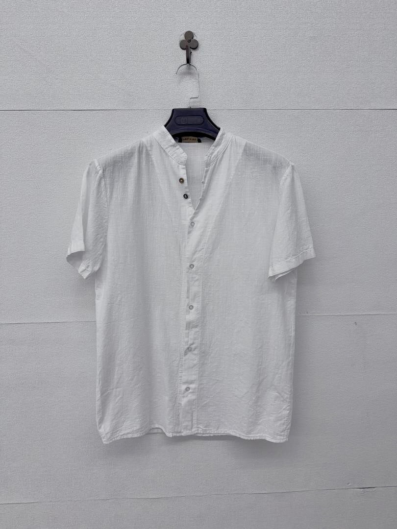 Camicia a maniche corte collo alla coreana bianca 2372