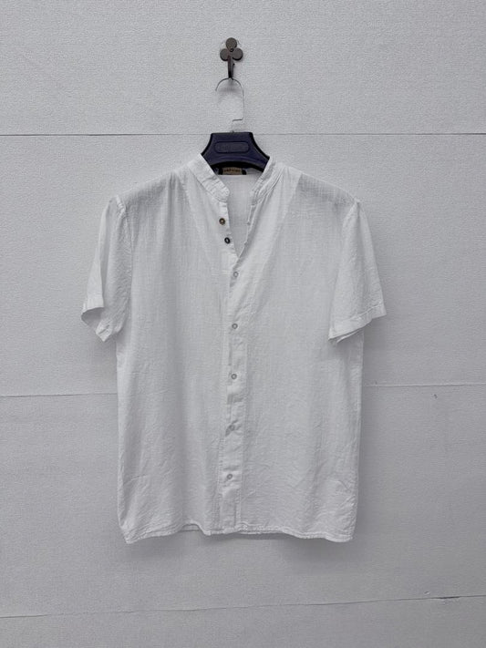 Camicia a maniche corte collo alla coreana bianca 2372