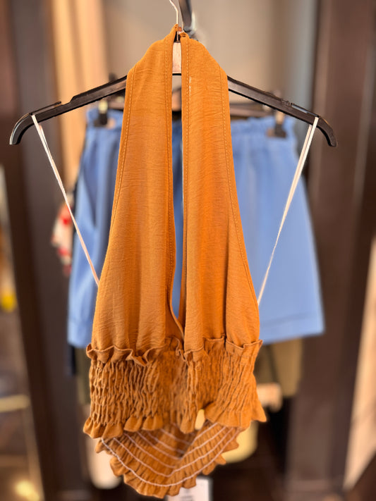 Top scollo all’americana marrone in taglia unica 2646