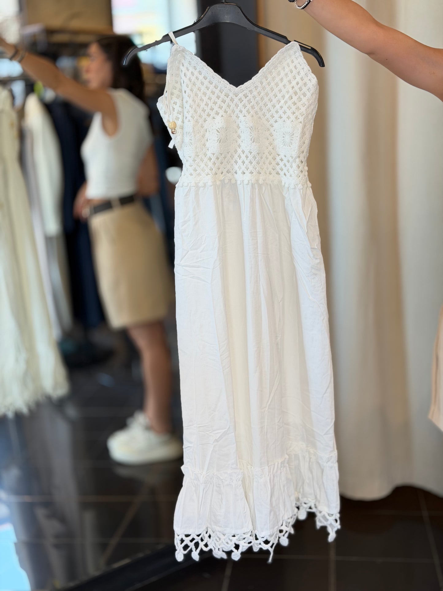 Abito midi bianco crochet in taglia unica 2824